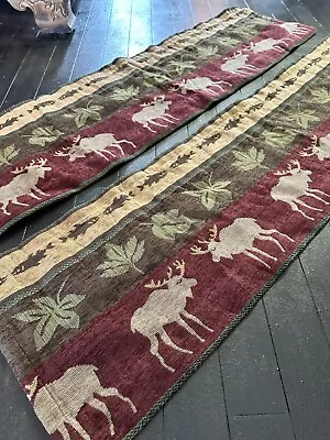 2 CROSCILL CARIBOU Rustic Cabin LODGE Tapestry Window Panels 13”x53” Curtains • $45