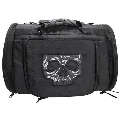 17  W MOTORCYCLE HARD TRUNK SISSY BAR BAG W/ REFLECTIVE SKULL FOR HARLEY - DVAT • $86