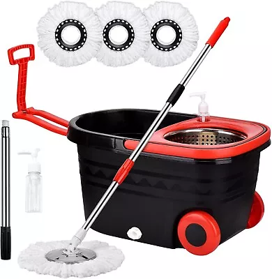 360° Spin Mop And Bucket With Wringer Set On Wheels Floor Cleaning System Black • $28.99