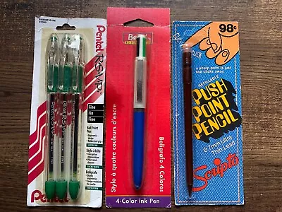 Berol 4 Color Ink Pen Green Black Blue Red Scripto Push Point Pencil RSVP Green • $10.99