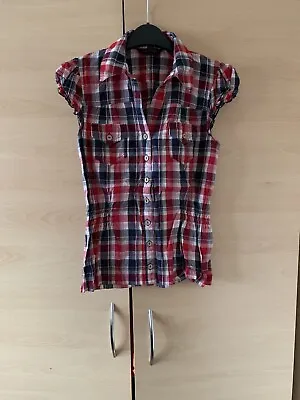 Miss Selfridge Women Short Sleeve Red/blue/cream Check Blouse  Size Uk 8 • $14.80