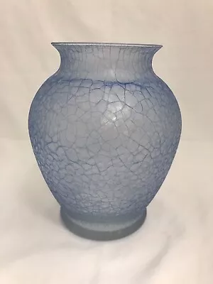 Vintage 7.5” Light Blue Satin Crackle Glass Vase • $7