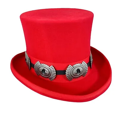 Top Hat Red Steampunk Concho Band Victorian Costume Slash Mad Hatter USA  • $65