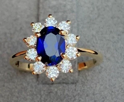 £119.99 • Buy 2CT Oval Cut Lab Created Sapphire Women's Engagement Ring 14k Yellow Gold Plated