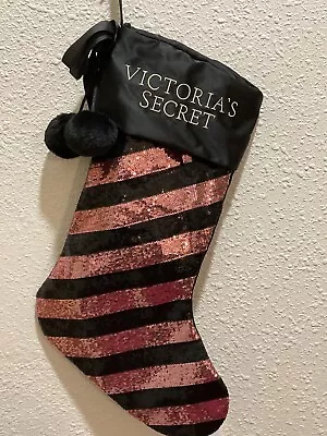 Vtg Victoria Secret Pink Black Sequinned Christmas Stocking • $15.95