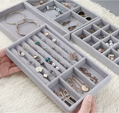 Velvet Jewelry Tray Case Display Storage Box Ring Earrings Necklace Organizer AU • $11.42