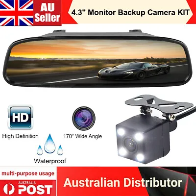 Reverse Camera Night Reversing Camera Rear View Mirror Kit Waterproof HD Monitor • $45.99