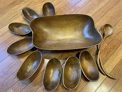 Vintage One Of A Kind David Auld Wooden Serving Bowl Set With 8 Bowls And Serve  • $105