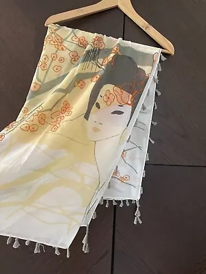 Ladies Scarf Yellow & Grey Japanese Print *NEW* Ideal Mother's Day Gift • £2.99