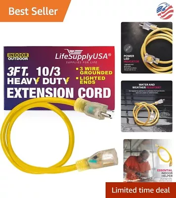 Power Extension Cord 3 Ft 10 Gauge/3 Prong SJTW Yellow 15 AMP 125 Volts 1875 • $28.99