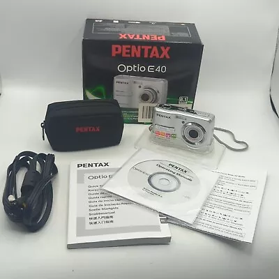 Pentax Optio E40 Digital Camera 8.1 Mp Silver W/Box Manual *Please Read Desc.* • $24.99