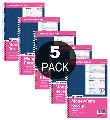 Adams Spiral Money Rent Receipt Books 2 Part 7-5/8  X 11  5 Pack (1000 Forms) • $47.99