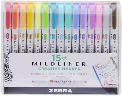 Zebra Pen Mildliner Highlighter Double Ended Pen - Broad & Fine Tips - 15 Pack • $38.20