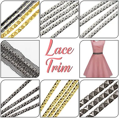 Metal Pyramid Stud Trim Nail Head Mesh Lace Iron-on Decoration Embellishment • £7.95