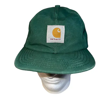 Vintage 90s CARHARTT Men’s Snapback Hat Cap Green Denim Canvas OSFA USA Made #12 • $36.99