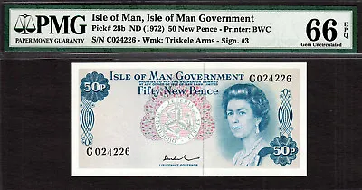 Isle Of Man QEII 50 NEW Pence ND (1972) Pick-28b GEM UNC PMG 66 EPQ • $99.99