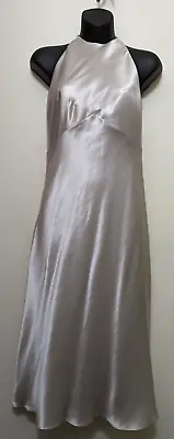 Melinda Eng Silver Silk Halter Gown Size Petite • $55.99