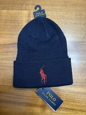 Polo Ralph Lauren Beanie Hat Men's Big Red Pony Cuffed Navy Blue Skullcap New • $20