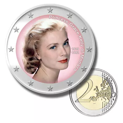 2 Euro Coloured Coin Princess Grace Kelly Of Monaco - Uncirculated Color €2 Coin • $9.99