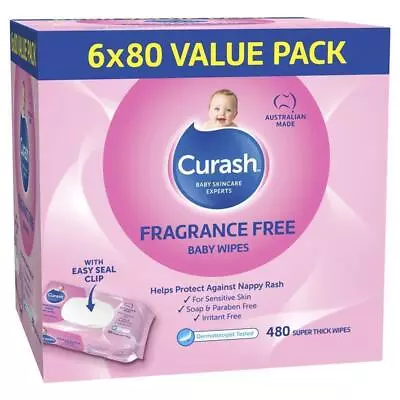 Curash Babycare Fragrance Free Wipes 6 X 80 • $21.99