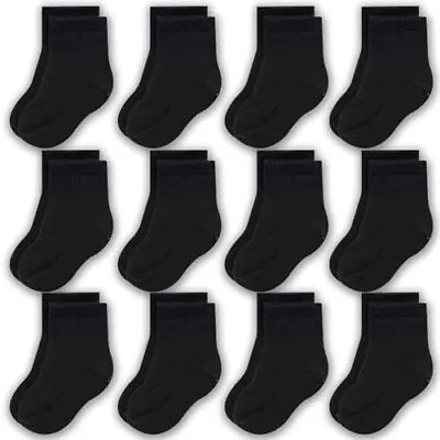  Crew Cotton Toddler Socks - 12 Pack Stretch Boys 6-12 Months Non-Gripper Black • $20.77