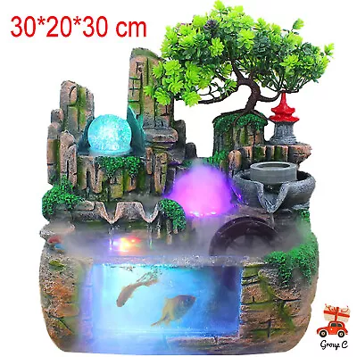 Indoor Tabletop Fountain Humidifier Rockery Mountain Waterfalls Resin Crafts  • $47