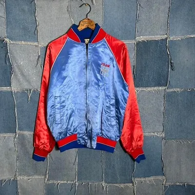 Vintage 70s/80s Team Honda Racing Jack Motocross Satin Blue Zip Up Size Large • $100