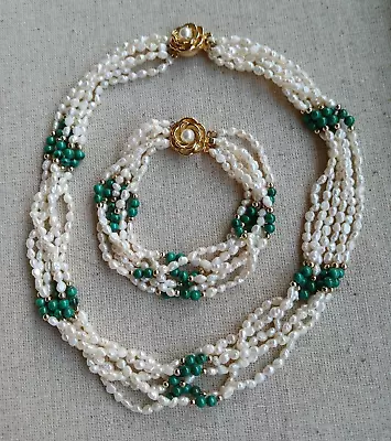 Stunning Multi-strand Seed Pearl Necklace & Bracelet Set - Gold Plated Silver • £20