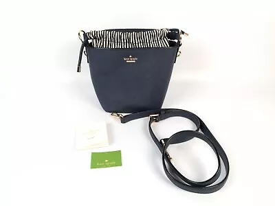 Kate Spade Cameron Street Pippa Bucket Handbag Crossbody Navy Blue Leather • $39.99