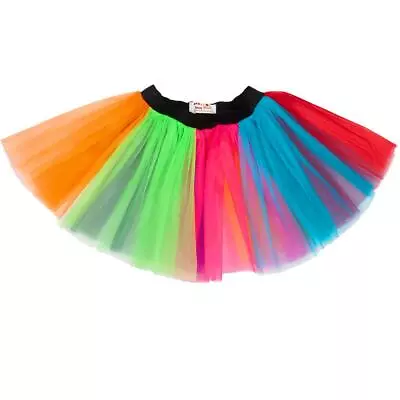 Ladies Rainbow Tutu Skirt Plus Size 14-22 80s Fancy Dress 3 Layer Party Clothing • £5.99