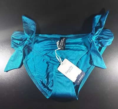 Panache Veronica Low Rise Bikini Pants UK 12 Cute Side Bows Logo Lagoon • £14