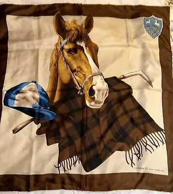 Vintage Echo Champion Scarf Horse Polo Pretty Browns Tans With Some Blue 30x30” • $25.95