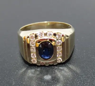 MEN'S BLUE SAPPHIRE & DIAMOND CLUSTER RING  .25 Tcw  SZ 10 7.56g (AI-1697) • $799.95