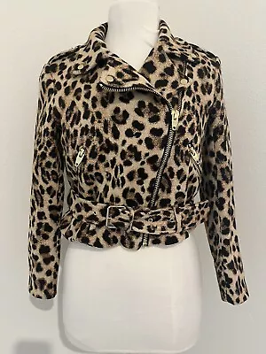 Zara Basic Cropped Cheetah Moto Jacket Removable Belt Size M Animal Print • $20.30