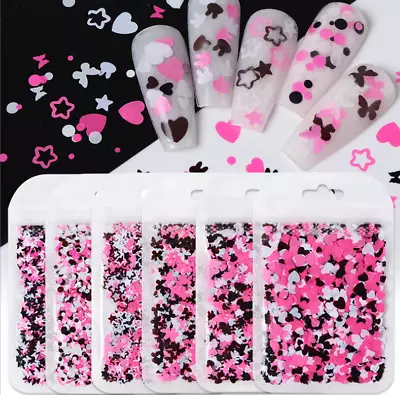 Black Pink Rabbit Butterfly Love Hearts DIY Sequins UV Nail Art Glitter Flakes • $2.95