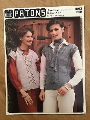 Patons Beehive Knitting Pattern 1663 Lady’s Slipover Cardigan Cravat 32-40” • £1.49