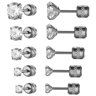 10pcs Stainless Steel CZ Stud Earrings Men Women Boys Girls Jewelry 2MM-6MM Set • $10.99