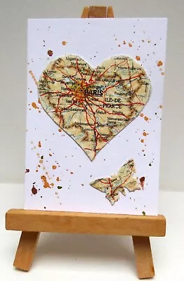 ACEO Paris Heart & Butterfly Miniature Map Print • £4.99