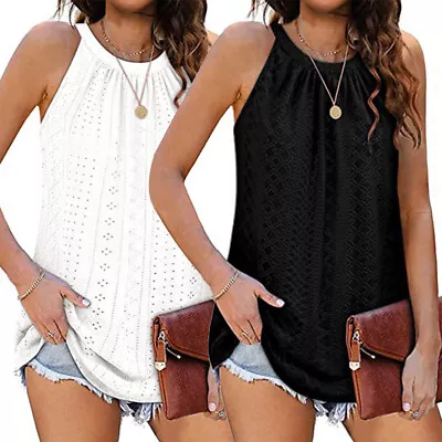 Womens Summer Halter Loose Vest Tank Tops Blouse Ladies Holiday Sleeveless Shirt • £8.54