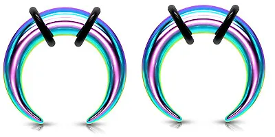 Pair Rainbow Steel Ear Plugs Buffalo Tapers Pincher Horseshoes Gauges 0g - 14g • $12.99