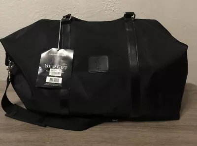 Polo Ralph Lauren Black Jacquard Leather Gym Carry-On Duffel Bag • $58