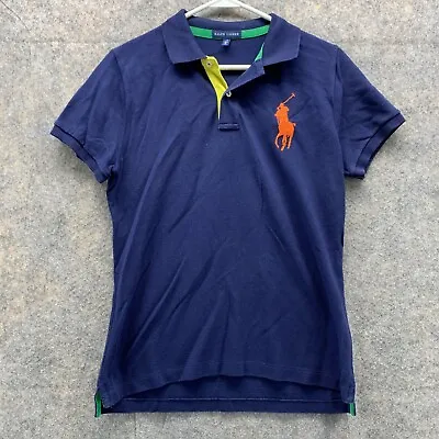 Ralph Lauren Polo Shirt Women Large Blue Orange Logo Outdoors Big Pony Sport • $25.40