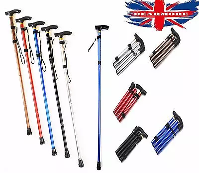 Lightweight Walking Stick Cane Foldable Aluminum Alloy Elderly With Wrist Strap • £11.38