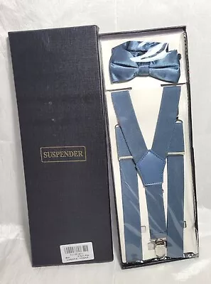 Men's Clip-on Suspenders & Bow Tie - Retro Steampunk Prom Tux - Dusty Blue • $12