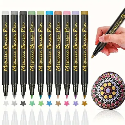 Metallic Marker Pens Set Of 10 Colors Paint Pens For Scrapbooking Craft Supplies • £5.93