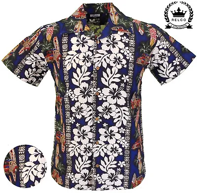 £24.99 • Buy Relco Mens Blue Hawaiian Short Sleeve Shirt 50s Aloha Retro Beach Surf Bowling