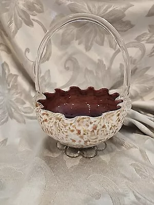 Vintage MCM Murano Glass Bowl Basket Purple Inside  Venetian Glass Italy Sticker • $32