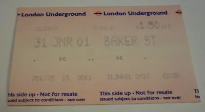 2001 London Underground Baker Street Tube Station £1.50 Ticket • £1.30