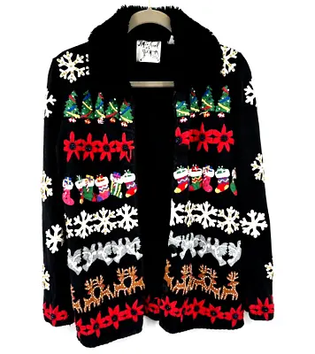 Michael Simon Sweater Holiday Christmas Cardigan Sz Small VTG 1998 FLAWS READ • $39.99