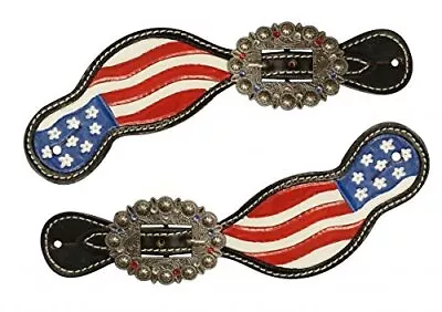 Showman Hand Painted American Flag Leather Spur Straps • $33.99